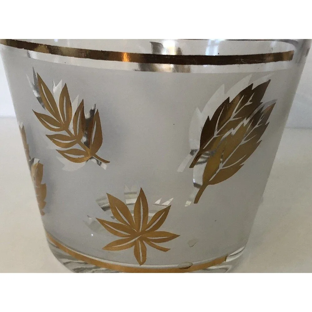 Vintage MCM Libby Golden Foliage Ice Bucket 5”!h 6” W